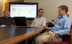 Computer scientists Eli Upfal, Fabio Vandin, and Ben Raphael designed software to focus on groups of genes. Credit: Mike Cohea/Brown University 2011-1025.beneli.png