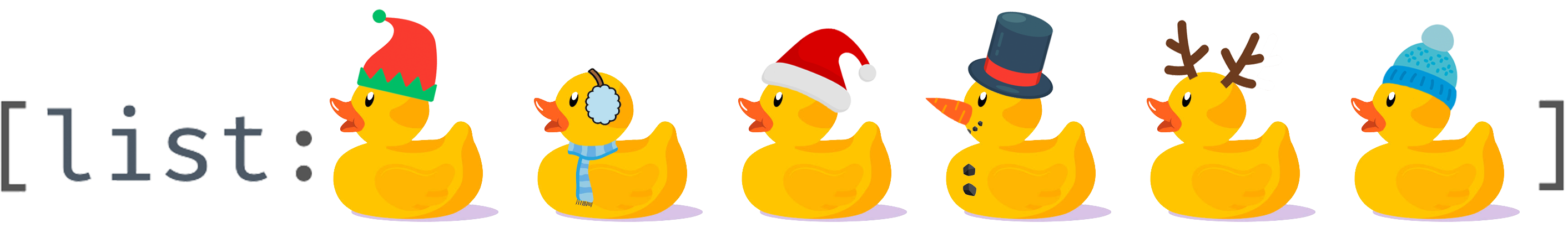 a list of yellow rubber ducks dressed up for winter
