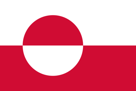 Flag of Greenland: white above red, with a circle whose top half is red and bottom half white