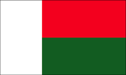 Flag of Madagascar: a white vertical band on the left, with red above green on the right
