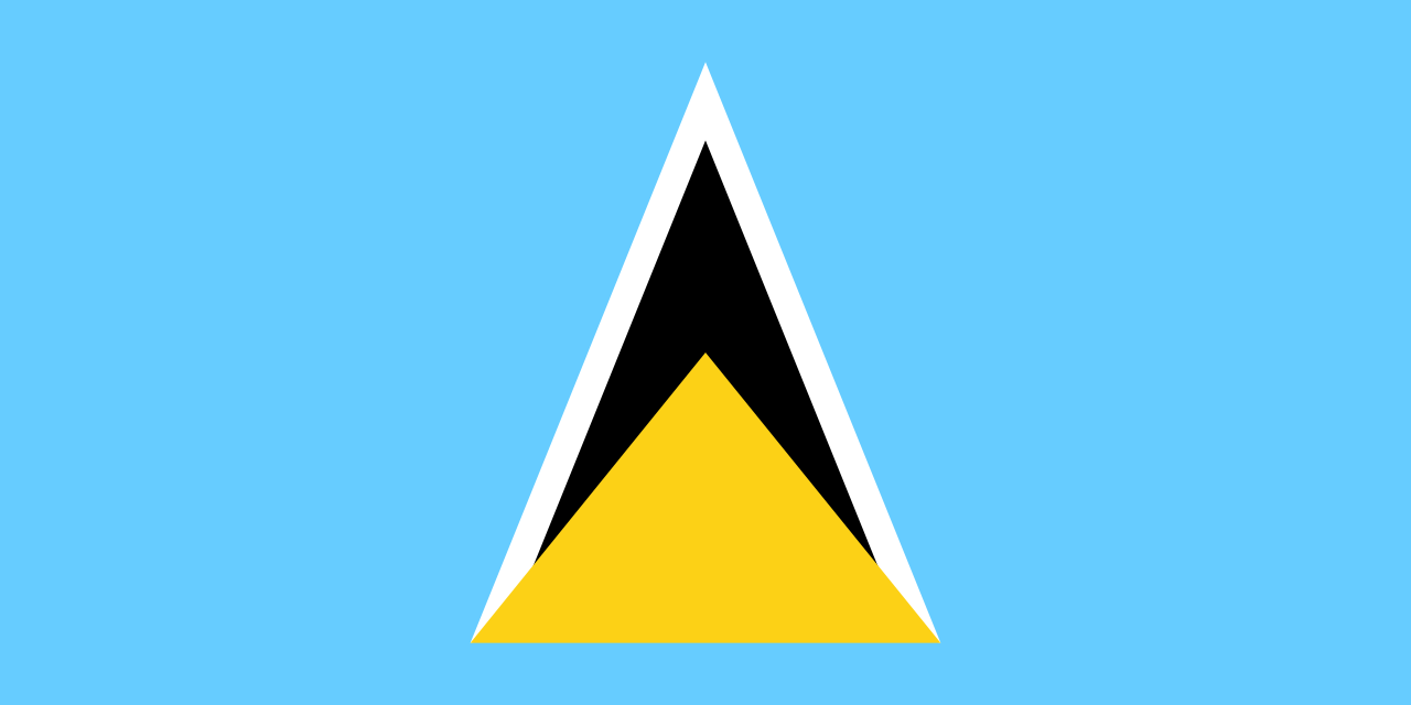 Flag of Saint Lucia: stacked yellow, black, and white triangles on a light blue field
