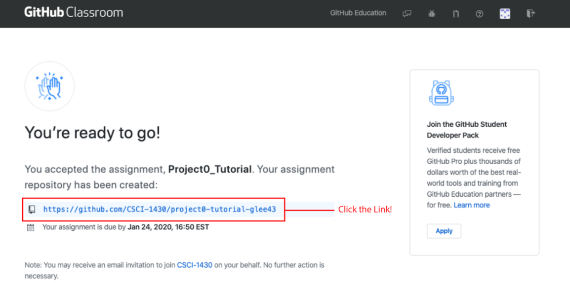 After accepting the assignment, a new GitHub repository will be created!