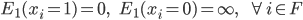 E_1(x_i=1)=0,\;\;\;\;\; E_1(x_i=0)=\infty,\;\;\;\;\; \forall i\in F