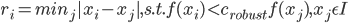 r_{i} = min_{j}|x_{i}-x_{j}|, s.t. f(x_{i})<c_{robust}f(x_{j}), x_{j}\epsilon I