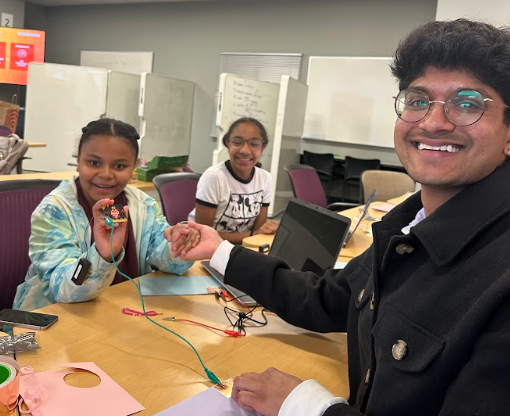 Students working with microbits