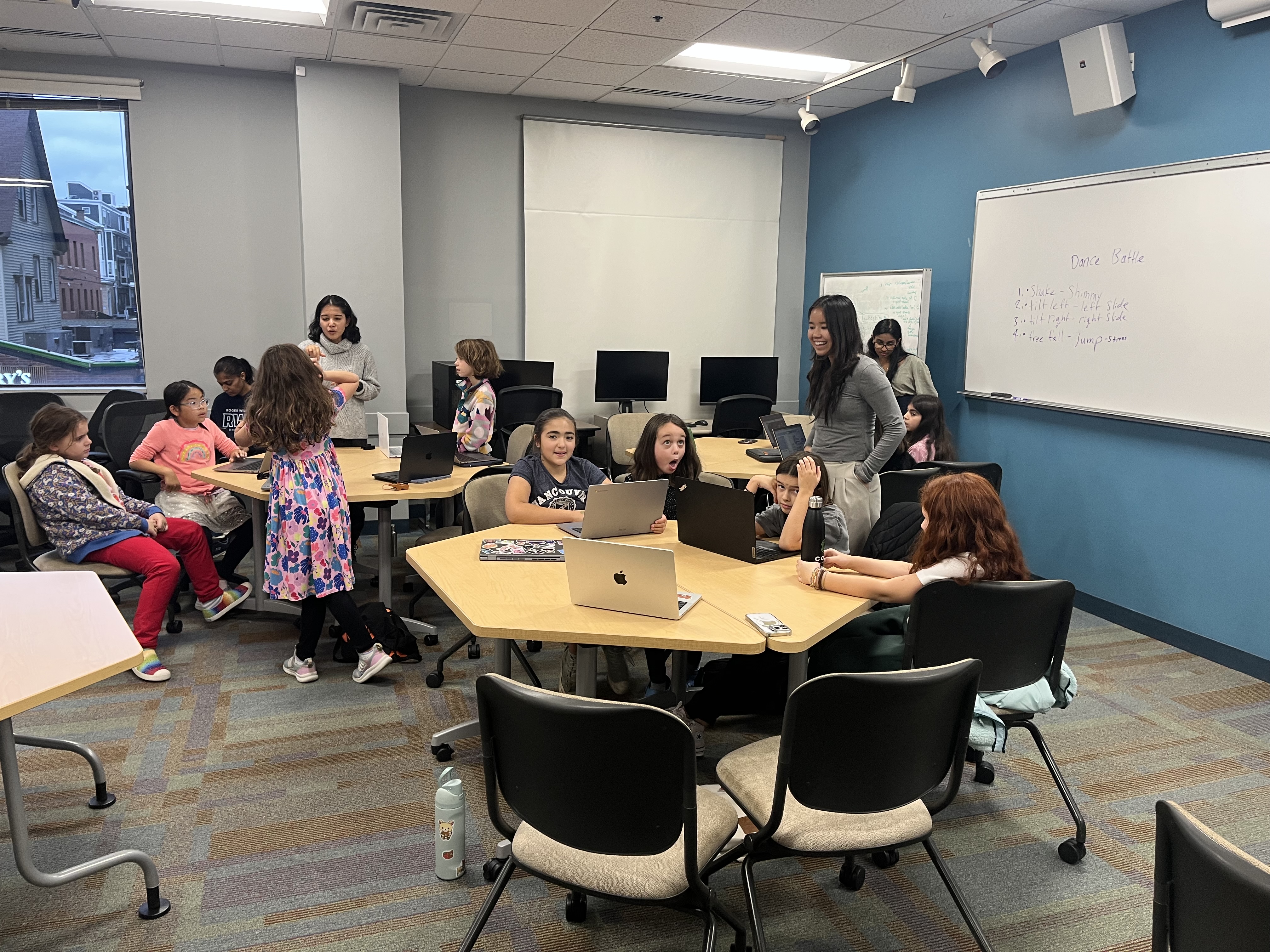 Students working with microbits