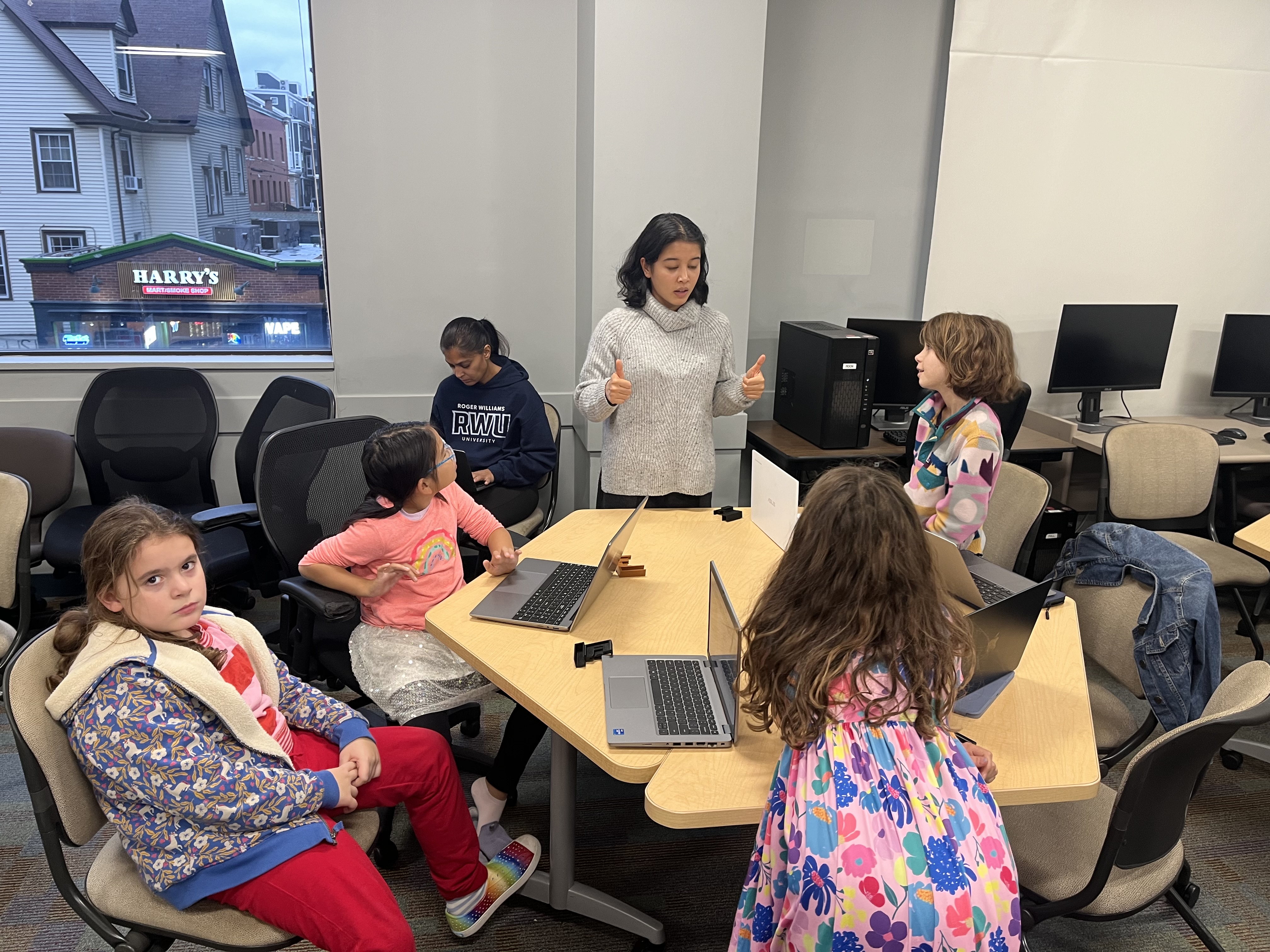 Students working with microbits